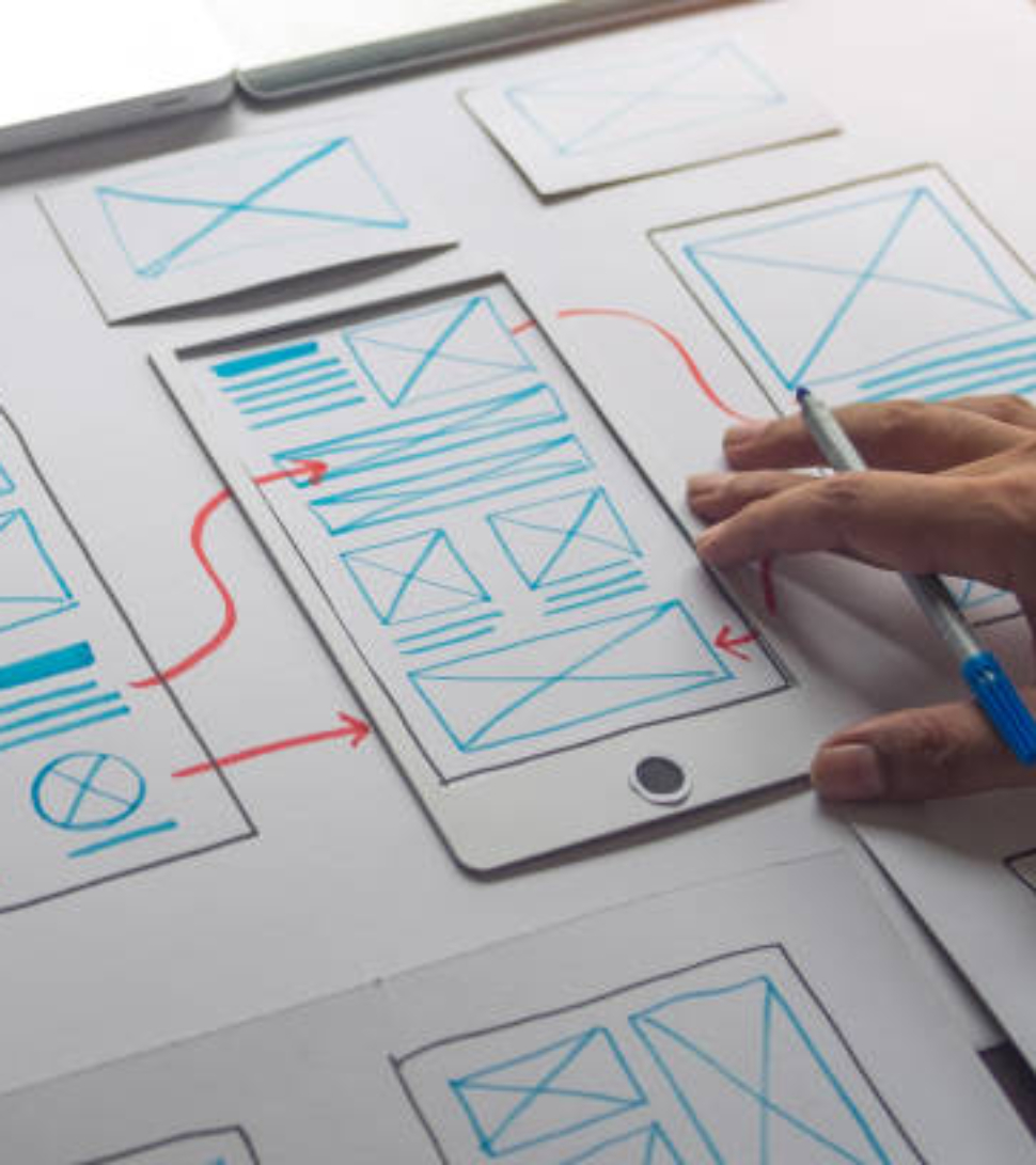 ux Graphic designer creative  sketch planning application process development prototype wireframe for web mobile phone . User experience concept.